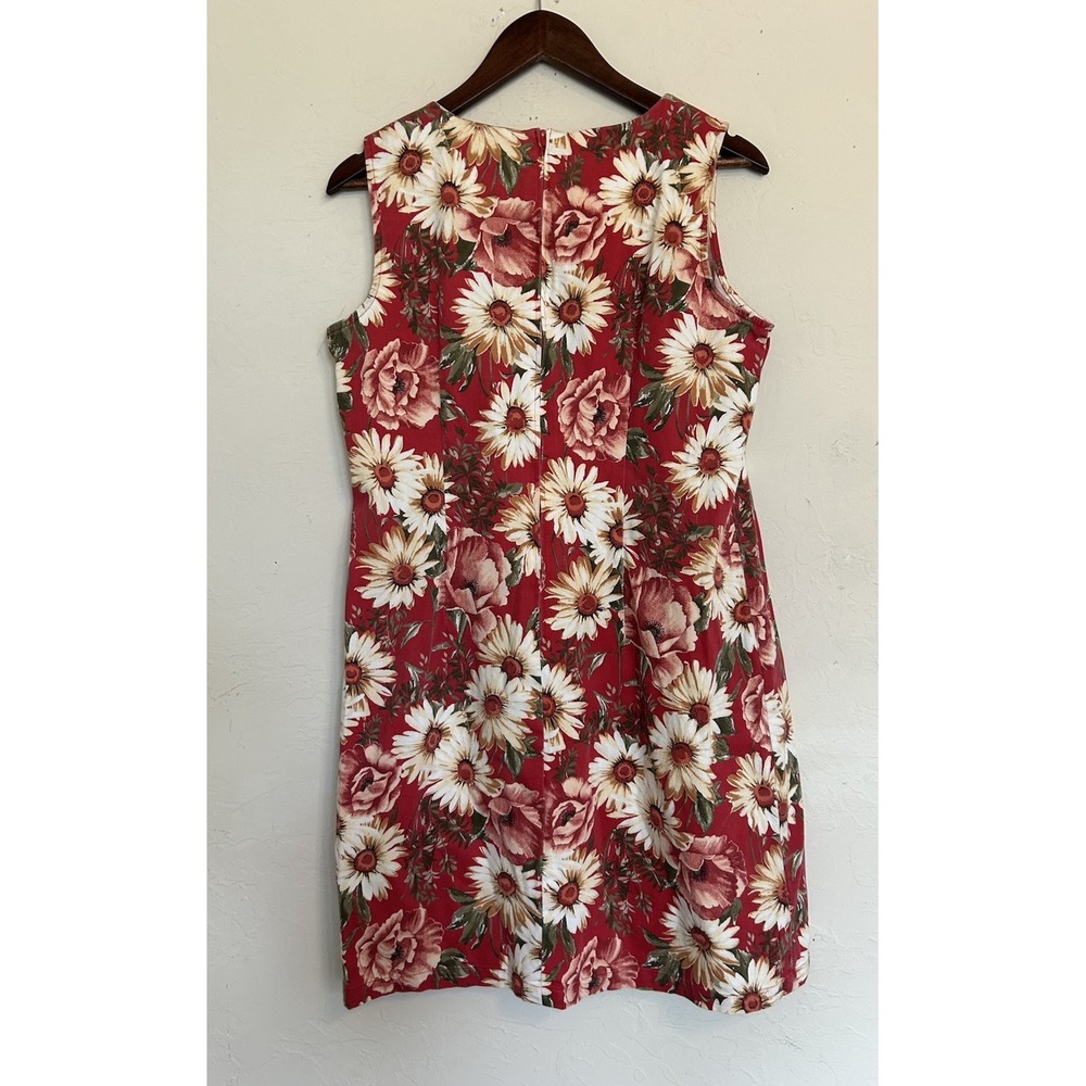 Vintage Y2K 90s Faded Glory Floral Shift Dress 12 Red Sunflower Pinafore Grunge - Picture 2 of 6